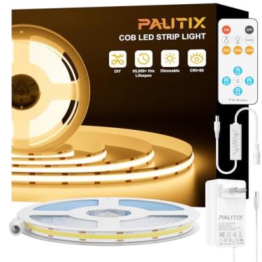 Imagem de PAUTIX Fita de luz LED COB 10 metros, nível de engenharia listado pela UL branco quente 2700K, CRI93+ lúmen alto superbrilhante, luz de fita de LED flexível regulável de 24 V com controle remoto RF
