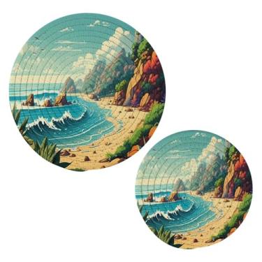 Imagem de Wassud Trivet de paisagem costeira ensolarada para pratos quentes, suportes redondos de algodão, almofadas quentes, porta-copos elegantes, decoração de cozinha e acessórios, 2 peças