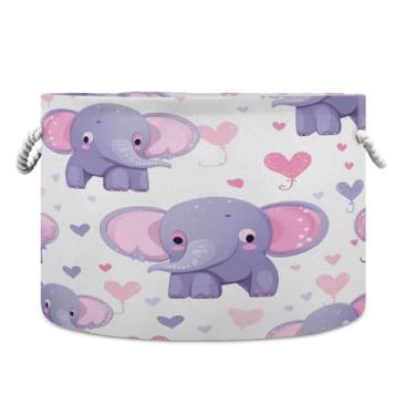 Imagem de WELLDAY Cesta de corda de algodão Elefantes Cesta de lavanderia de bebê para sala de estar, lavanderia, berçário, travesseiros, decoração de casa