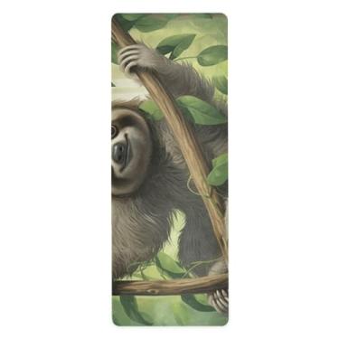 Imagem de Wassud Tapete de ioga Sloth in Search para mulheres e homens, 180 x 66 cm, tapete de fitness antiderrapante dobrável para pilates, aeróbica, exercícios de chão com bolsa de armazenamento