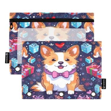Imagem de Wassud Pacote com 2 pastas para fichário pequeno Corgi Dog com 3 furos, pasta organizadora de arquivos para casa, escritório