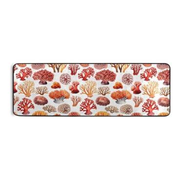 Imagem de Burbuja Tapete Corals in Red Runner 61 x 183 cm, tapete lavável antiderrapante com suporte de borracha, tapete para sala de estar, corredor, decoração de casa