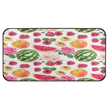 Imagem de Burbuja Tapete de cozinha com flores de frutas 51 x 99 cm, tapete antiderrapante lavável com suporte de borracha, tapete para cozinha, sala de estar, banheiro, decoração de casa