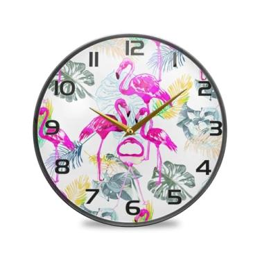 Imagem de YETTASBIN Relógio de parede de acrílico flamingo - Silencioso, sem tique-taque, operado por bateria, relógio redondo decorativo criativo para cozinha, sala de estar, banheiro, decoração de escritório