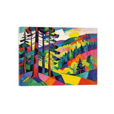 Imagem de Pintura abstrata de arte de parede - árvore florestal colorida 5 - impressão em tela de decoração moderna para sala de estar pronta para pendurar tela embrulhada 50 x 65 cm 20 x 26 pol