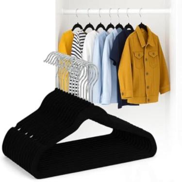 Imagem de Cabides de veludo infantil, roupas de crianca organizadas e leves, pretos, macios, resistente