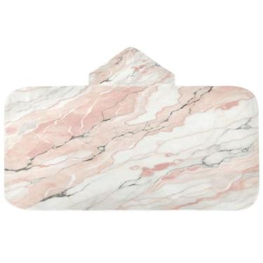 Imagem de Burbuja Toalha de banho com capuz de mármore rosa para crianças, toalha de praia de pelúcia macia absorvente para meninas e meninos 3-10 anos, 61 x 127 cm