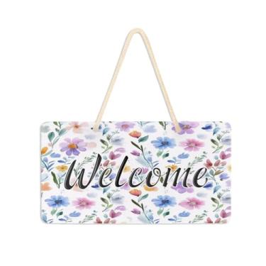 Imagem de Burbuja Placa de boas-vindas com padrão floral para porta da frente, placa de boas-vindas de PVC para decoração de férias, 15 x 28 cm