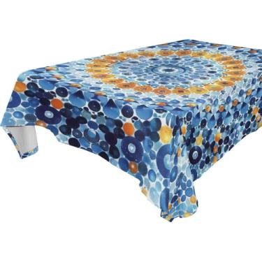 Imagem de YETTASBIN Toalha de mesa quadrada mandala, impermeável, resistente a manchas, lavável de poliéster, para piquenique, jantar, férias, cozinha, festa, decoração, 137 x 137 cm