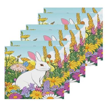 Imagem de Burbuja Pacote com 6 toalhas de algodão de desenho animado coelho em flores, toalhas de rosto altamente macias e absorventes para banheiro, mão, cozinha, academia, limpeza, 30 x 30 cm