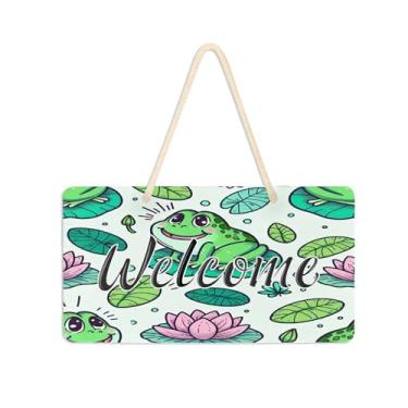 Imagem de Burbuja Placa de boas-vindas de sapos fofos para porta da frente, placa de boas-vindas de PVC para decoração de férias de varanda de fazenda, 15 x 28 cm