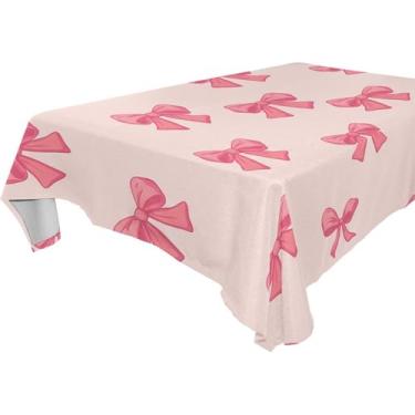 Imagem de Burbuja Toalha de mesa com laços rosa, toalha de mesa retangular, anti-rugas, grossa para decoração de jantar, cozinha, festa, 152 x 274 cm