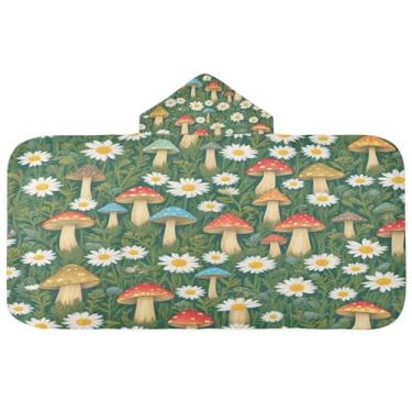 Imagem de Burbuja Toalha de banho com capuz de margarida cogumelo para crianças, toalha de praia de pelúcia macia absorvente para meninas e meninos 3-10 anos, 61 x 127 cm
