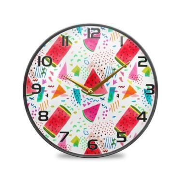 Imagem de YETTASBIN Relógio de parede acrílico com fatias de melancia - Silencioso, sem tique-taque, operado por bateria, relógio redondo decorativo criativo para cozinha, sala de estar, banheiro, decoração de