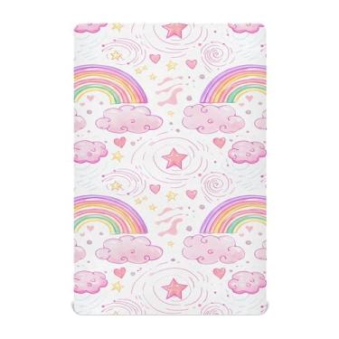 Imagem de xigua Lençol de berço colorido com arco-íris para meninas e meninos, lençol macio e respirável adequado para berço padrão e cama infantil 71 x 132 cm