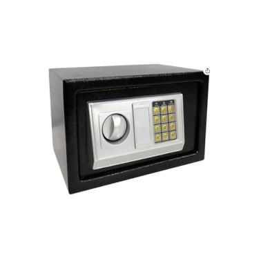 Imagem de Cofre Digital Eletrônico com Teclado e Chave, Aço Laminado, Preto, 17x23x17cm, Senha Programável, 4 Pilhas AA