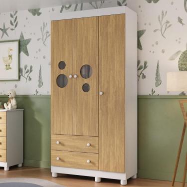 Imagem de Guarda-roupa Infantil 92cm Com Vidro 3 Portas E 2 Gavetas Bombom Multimóveis MP4462 Branco-madeirado