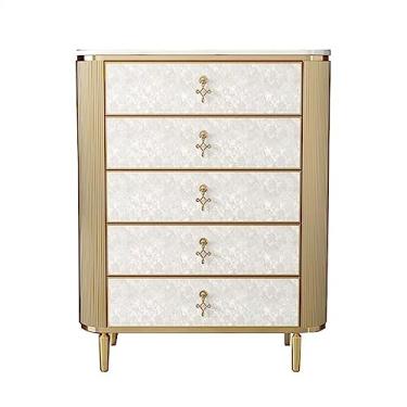 Imagem de Cômodas Cômoda com 5 gavetas, cômoda luxuosa, concha, cabeceira, gaveta, armário para quarto, painel de rocha, armazenamento madeira alça metal em formato especial