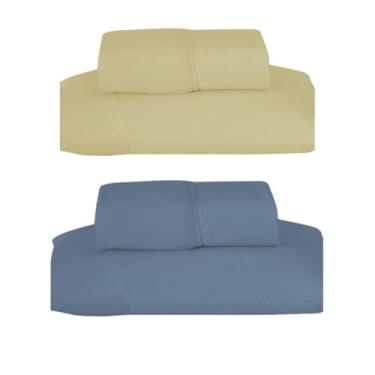 Imagem de Kit 2 Jogos de Lençol Solteiro com Elástico, 188x88x30cm, 80% Algodão 20% Poliéster, Percal 180 Fios, Cores Variadas, Inclui 2 Lençóis e 2 Fronhas (Cor: Amarelo/Azul Petróleo)