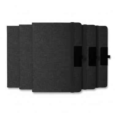 Imagem de Caderno de Anotações Executivo, Capa Dura em Material Reciclável, 80 Folhas Pautadas, com Fechamento Elástico, Suporte para Caneta, Placa de Metal para Personalização, 21,3x14,5x1,2cm (5, Preto)