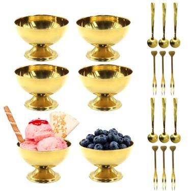 Imagem de ATSKIM Conjunto de 6 tigelas de sorvete, tigelas de sobremesa de aço inoxidável de 150 ml, copos reutilizáveis de sorvete, pequenos pés, iogurte, lanche, tigela de doces para servir molho de saladas