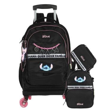Imagem de Kit Lilo Stitch Mochila 4 Rodas + Lancheira + Estojo Box