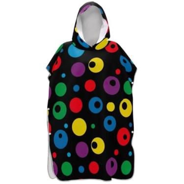 Imagem de Joisal Roupão leve para adultos poncho de surfe com capuz toalha de natação bonito colorido bolinhas preto masculino poncho com capuz