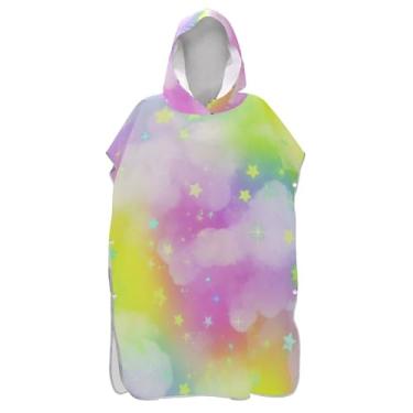 Imagem de Roupão para adultos, poncho de surfe, com capuz, toalha de banho, ponchos de praia bonitos para homens, arco-íris pastel, gradiente, estrelas