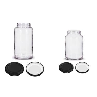 Imagem de Conjunto Pote de Vidro Conserva 800ml + 600ml - Tampa Preta - 10 x Conjunto