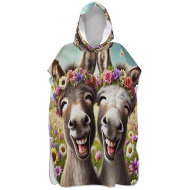 Imagem de Joisal Lindo poncho de surfe de burros rindo para adulto trocador de roupa de praia moletom com capuz toalha de natação plus size masculino poncho com capuz