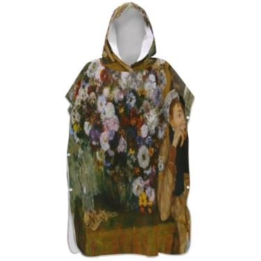 Imagem de Joisal Poncho de surfe para trocador adulto com capuz toalha de praia estampado plus size masculino poncho com capuz estampa artística flores