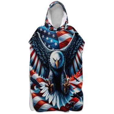 Imagem de Joisal Trocador de poncho de surfe para adultos toalha de praia com capuz floral plus size ponchos femininos com capuz American Cool Eagle