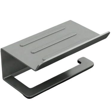 Imagem de Suporte de Banheiro em Aço Inox, 16.5 cm x 6 cm, Preto/Cinza, com Fixação Parede ou Cola, Inclui Buchas e Parafusos