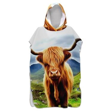 Imagem de Poncho de surfe para adultos, roupão de banho, toalhas com capuz, secagem rápida, marrom, engraçado, vaca, animal, mulheres, ponchos com capuz