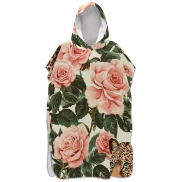 Imagem de Joisal Poncho de surfe para adultos trocador de roupa de praia com capuz toalha de banho reutilizável vintage rosa leopardo bege ponchos femininos com capuz