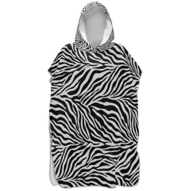 Imagem de Joisal Poncho de surfe leve trocador para adultos toalha de praia com capuz toalha de natação preto branco listras zebra ponchos de praia para homens