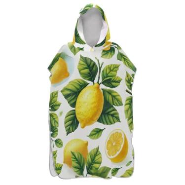 Imagem de TSENQUE Colorido Limões Amarelos Vibrantes Surf Poncho Adultos Trocando Roupão Feminino Secagem Rápida com Capuz Toalhas de Banho com Capuz