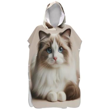 Imagem de Joisal Poncho de surf para adultos trocador de roupa de praia com capuz toalha de banho leve Ragdoll gato ponchos de praia para homens