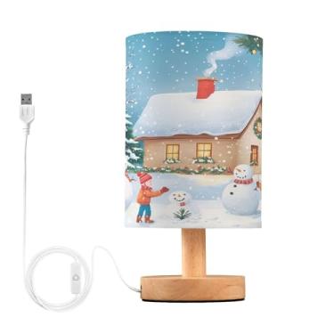 Imagem de Joisal Candeeiro de mesa de LED aconchegante para cenário de inverno, abajur amigável para os olhos, luminária lateral de mesa