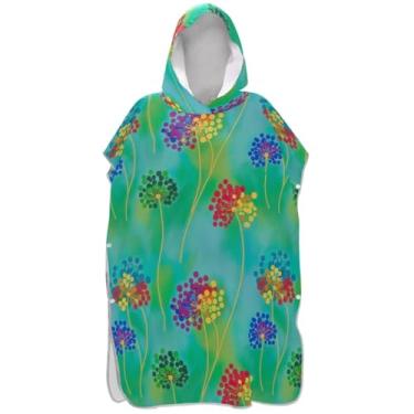 Imagem de Joisal Roupão de secagem rápida para adultos, poncho de surfe, com capuz, toalha de praia, estampada, flor, verde, ponchos de praia para homens