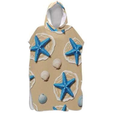 Imagem de Joisal Poncho de surfe estrela do mar azul para adultos trocador de roupa de praia com capuz toalha floral absorvente masculino poncho com capuz