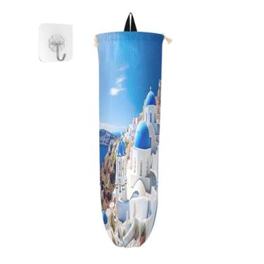 Imagem de GAIGEO Edifícios com uma parede distribuidora de sacolas de supermercado de cúpula azul, organizador de armazenamento de sacolas plásticas, bolsa de armazenamento de parede, 1 pacote