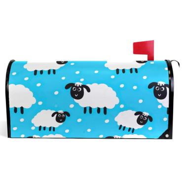 Imagem de TSENQUE Capas decorativas para caixa de correio de vinil magnético envoltórios de caixa de correio inverno bonito branco ovelha azul fazenda decoração de caixa de correio exterior tamanho padrão 52,6