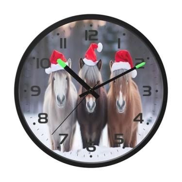 Imagem de SEHANY Relógio de parede artístico majestoso cavalos silencioso, sem tique-taque, relógio redondo operado por bateria, controle de som, luz noturna, relógios de parede para sala de estar, cozinha