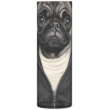 Imagem de Engraçado Pug Dog Print Vaso de flores cilíndrico para mesa vaso alto personalizado bonito decoração de mesa de plástico, 30 cm x 9,9 cm