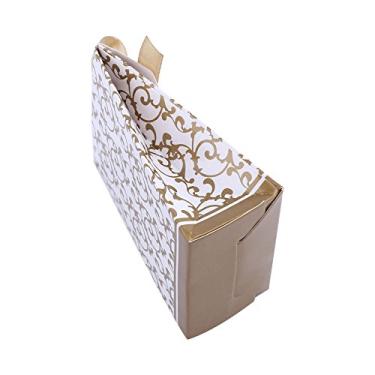 Imagem de GLOGLOW Saco de Presente para Doces de Casamento Com Fita, Material de, Design Elegante de Flores, Ouro e Prata, Pacote Com 10, Armazenamento de Cozinha Nan de 2,6 X 1,2 X 3,4 Polegadas (Ouro)