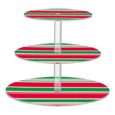 Imagem de Suporte de cupcake de festa de chá redondo de 3 camadas para copo de casamento, torre de bolo, listras horizontais alternadas, vermelho, bandeja de servir, suporte de comida