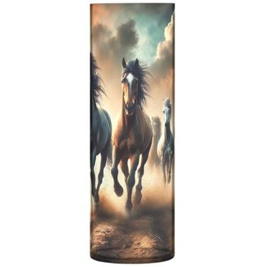 Imagem de Cavalos correndo animais vasos cilíndricos para centros de mesa vaso grande de plástico personalizado bonito decoração floral outono para quarto, 30 cm x 9,9 cm