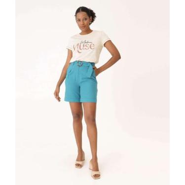 Imagem de Bermuda Feminina Cinto Bolsos Marisa-38004, 40, Azul