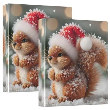 Imagem de Chapéu de Natal de esquilo fofo personalizado, fichários de 3 cm, 3 anéis, 200 folhas, pastas, anel redondo, fichário, 31,5 x 27 x 6 cm, 1 pacote